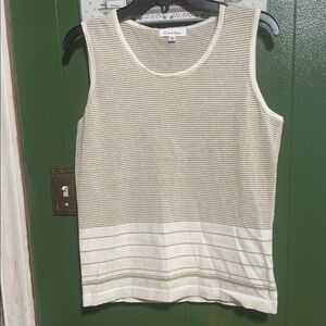 Calvin Klein Cream Striped Knit Sleeveless Tank